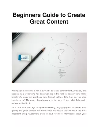 Samuel Nathan Kahn | Beginners Guide To Create Great Content