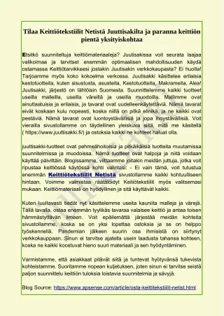 Tilaa Keittiötekstiilit Netistä Juuttisakilta ja paranna keittiön pientä yksityi