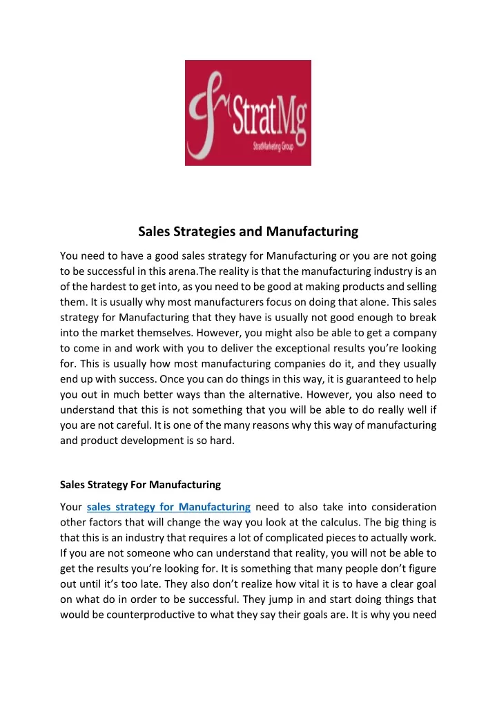 sales strategies and manufacturing