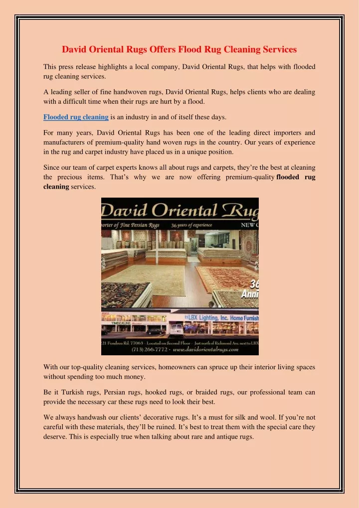 david oriental rugs offers flood rug cleaning