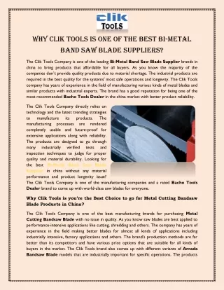 Why Clik Tools is one of the Best Bi-Metal Band Saw Blade Suppliers?
