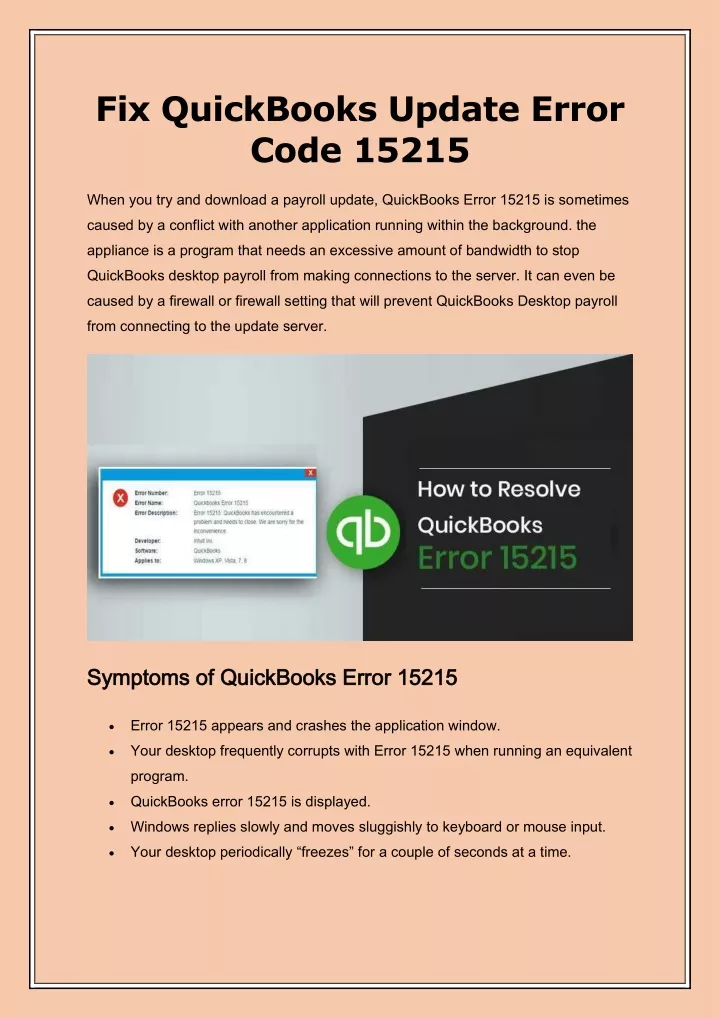 fix quickbooks update error code 15215