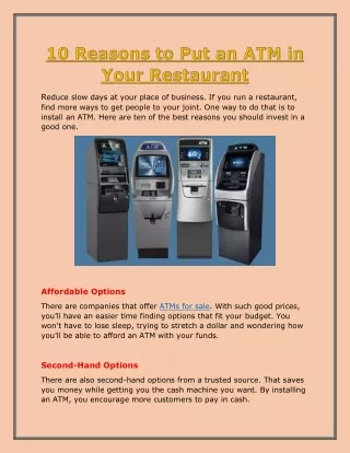 10 Reasons to Put an ATM in Your Restaurant