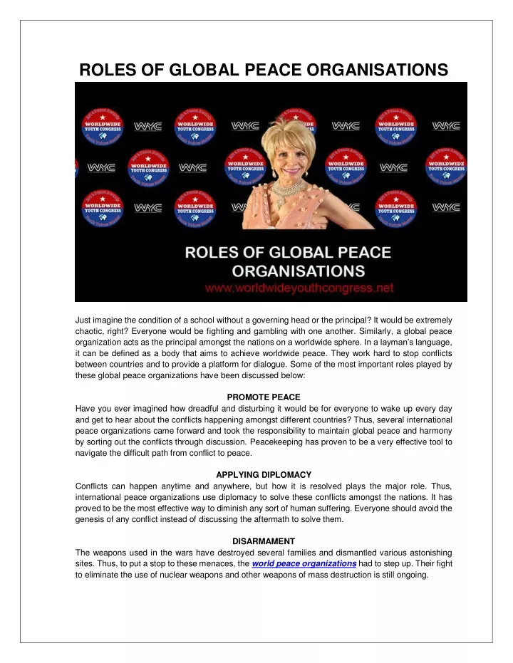 roles of global peace organisations