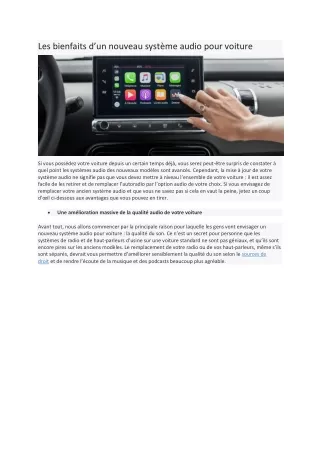 L'intérêt du nouveau système audio pour voiture