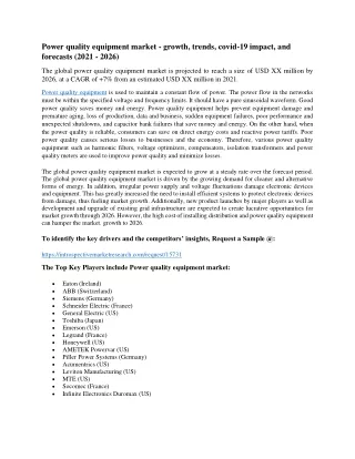 power quality equipment market growth trends