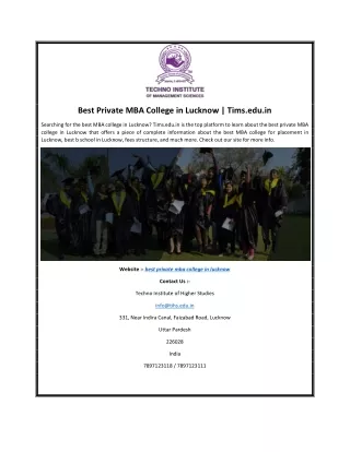 Best Private MBA College in Lucknow Tims.edu.in