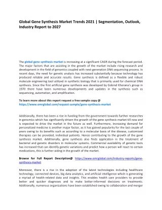 global gene synthesis market trends 2021