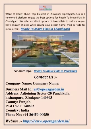 Ready to Move Flats in Panchkula | Operagarden.in
