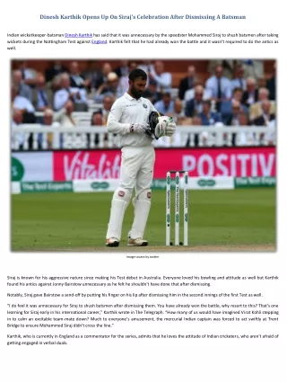 Dinesh Karthik Opens Up On Siraj’s Celebration After Dismissing A Batsman