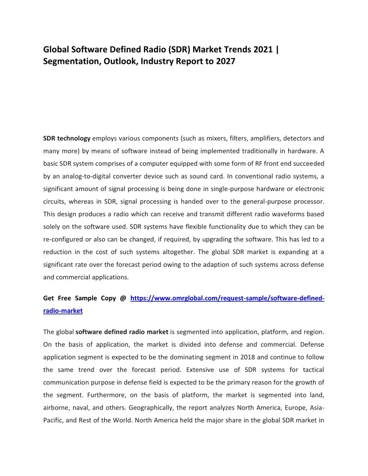 global software defined radio sdr market trends