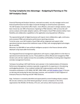 Turning Complexity Into Advantage – Budgeting & Planning On SAP Analytics Cloud