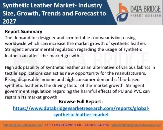 Synthetic Leather Market : With Product Type, Applications,Regions, Industry