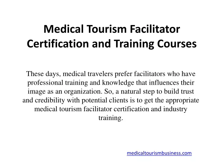medical tourism facilitator certification and training courses