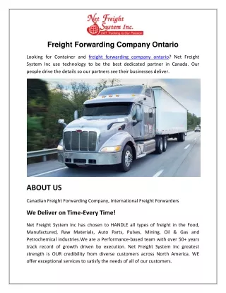 Freight Forwarding Company Ontario