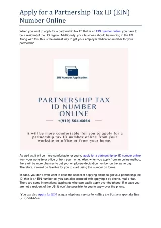 Apply for a Partnership Tax ID (EIN) Number Online