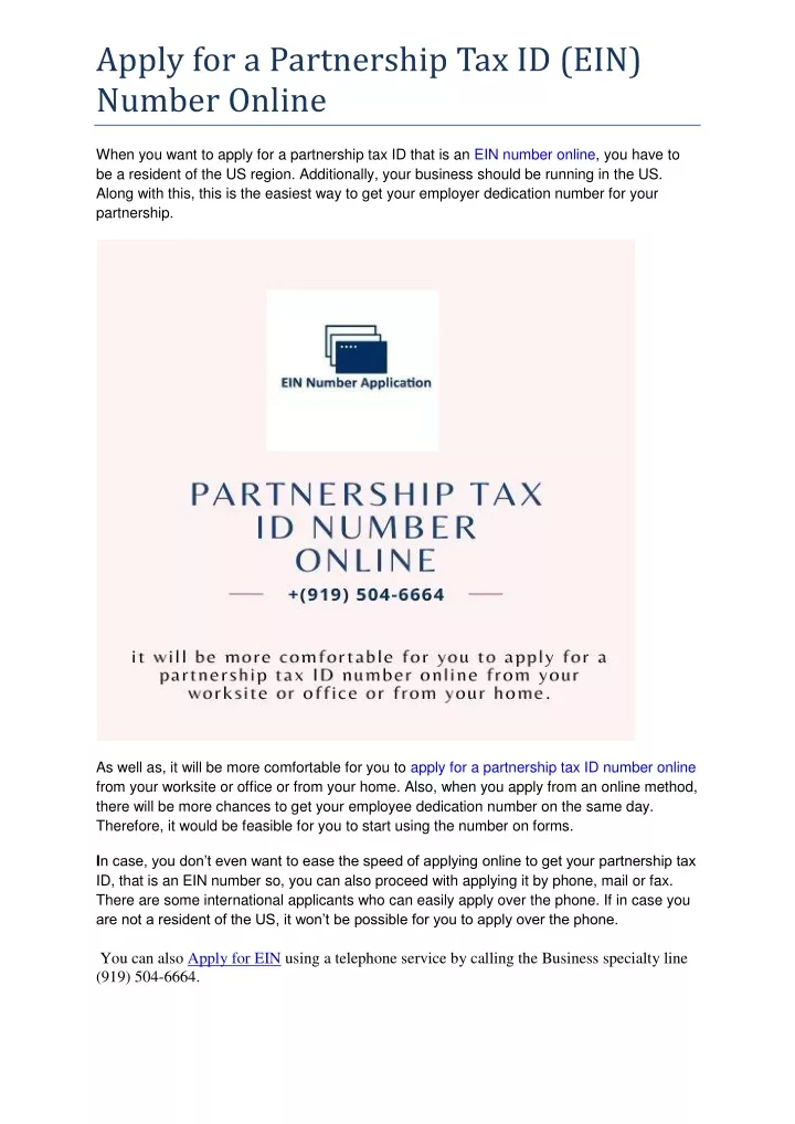 apply for a partnership tax id ein number online