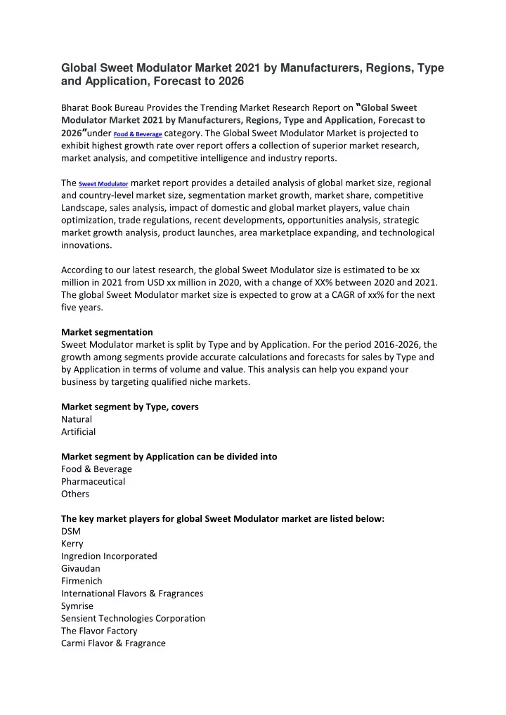 global sweet modulator market 2021