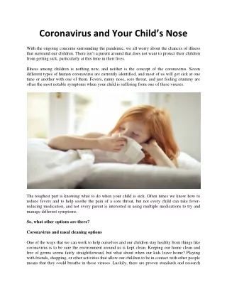 Coronavirus and Your Child’s Nose