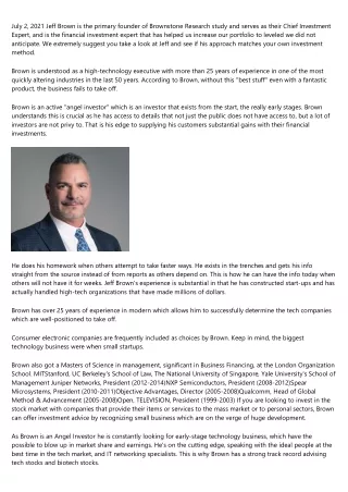 july 2 2021 jeff brown is the primary founder