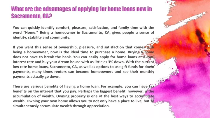 what are the advantages of applying for home