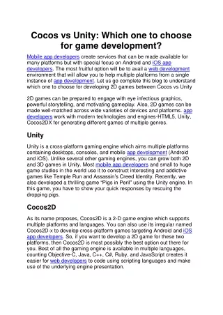 cocos vs unity which one to choose for game