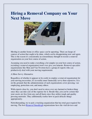 hiring a removal company on your next move