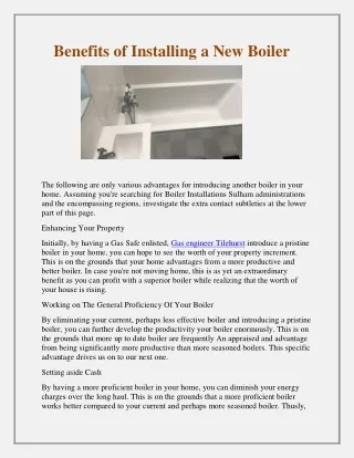 benefits of installing a new boiler
