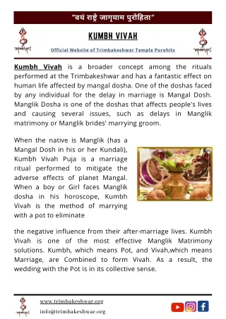 Kumbh Vivah Puja and types of kumbh vivah