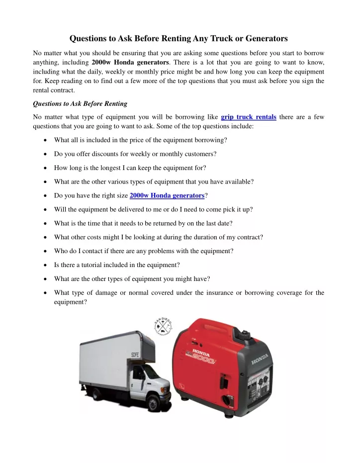 questions to ask before renting any truck