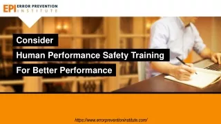 Consider Human Performance Safety Training for Better Performance
