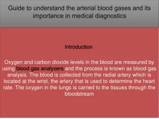 Guide to understand the arterial blood gases and its importance in medical diagn