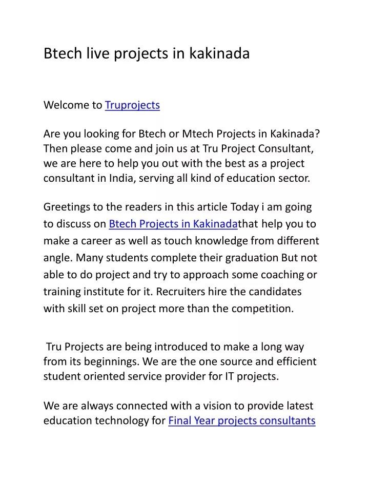 btech live projects in kakinada