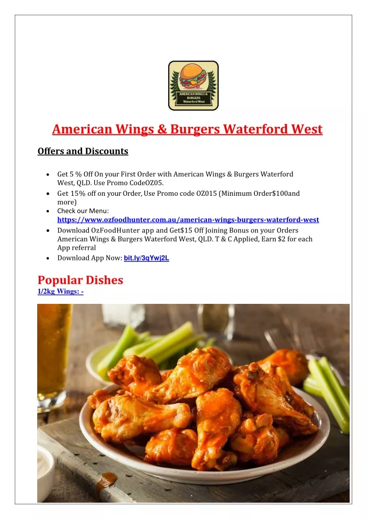 american wings burgers waterford west offers