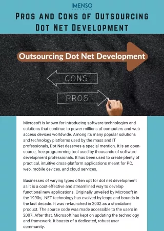 Pros and Cons of Outsourcing Dot Net Development