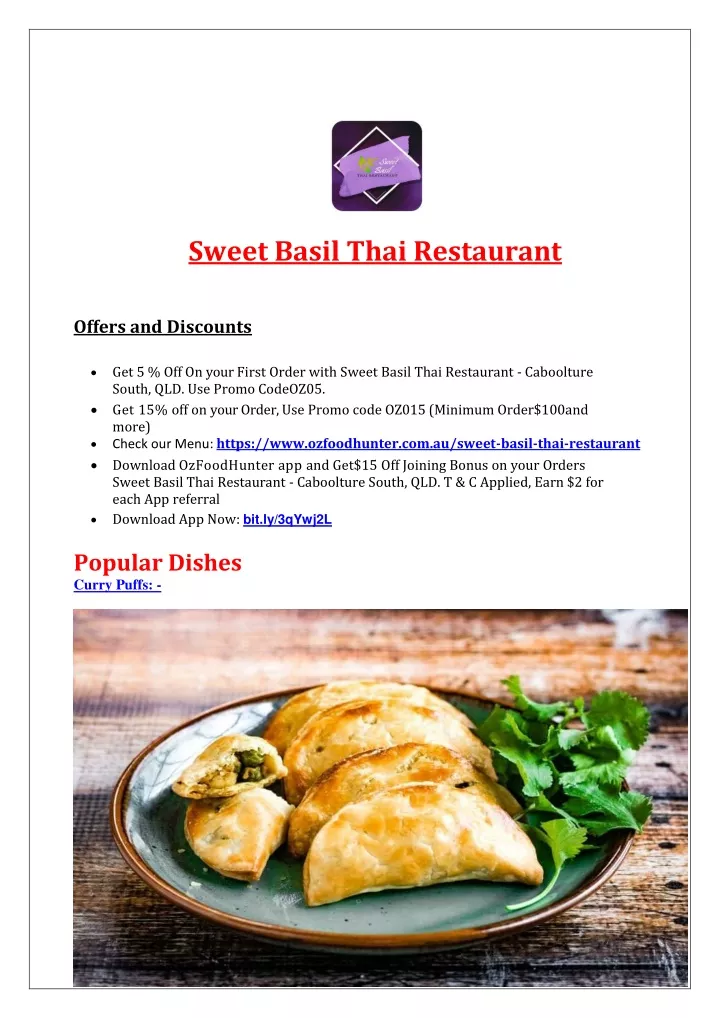 sweet basil thai restaurant offers and discounts