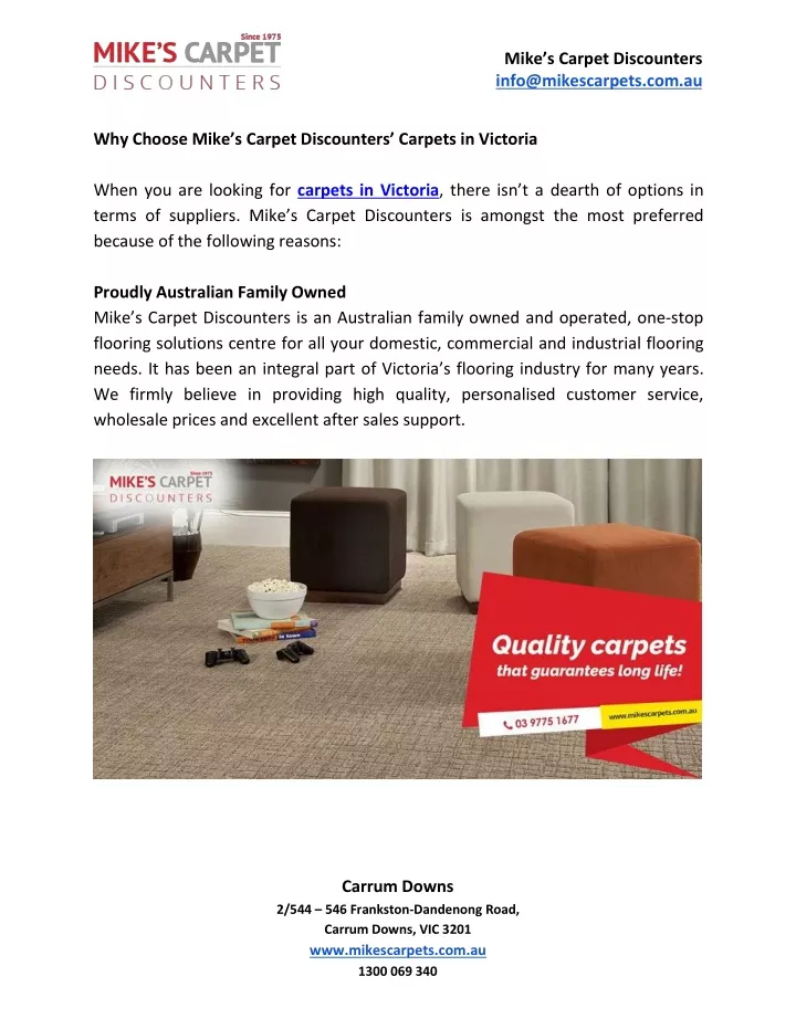 mike s carpet discounters info@mikescarpets com au