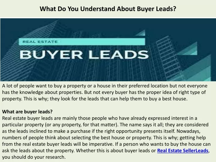 what do you understand about buyer leads