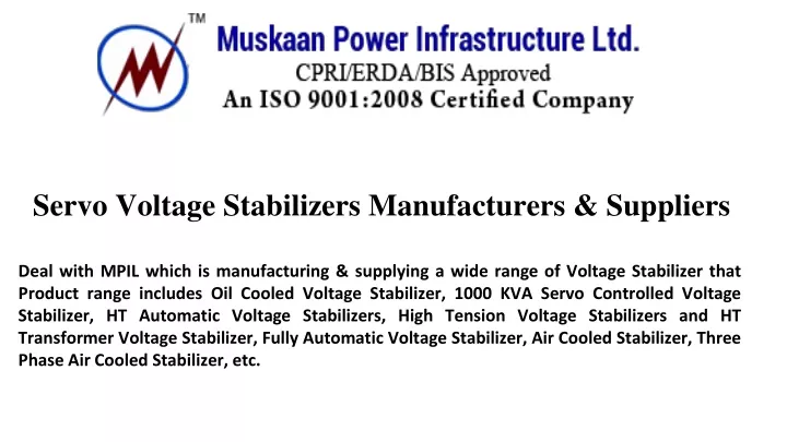 servo voltage stabilizers manufacturers suppliers