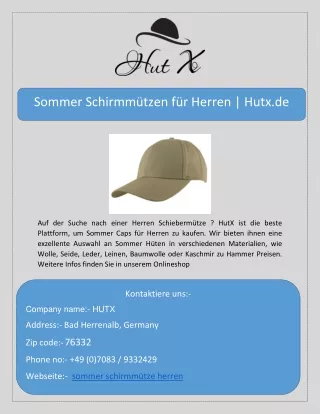 sommer schirmmützeSommer Schirmmützen für Herren | Hutx.de