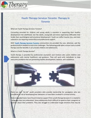 Youth Therapy Services Toronto