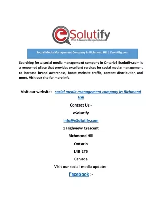 Social Media Management Company in Richmond Hill | Esolutify.com