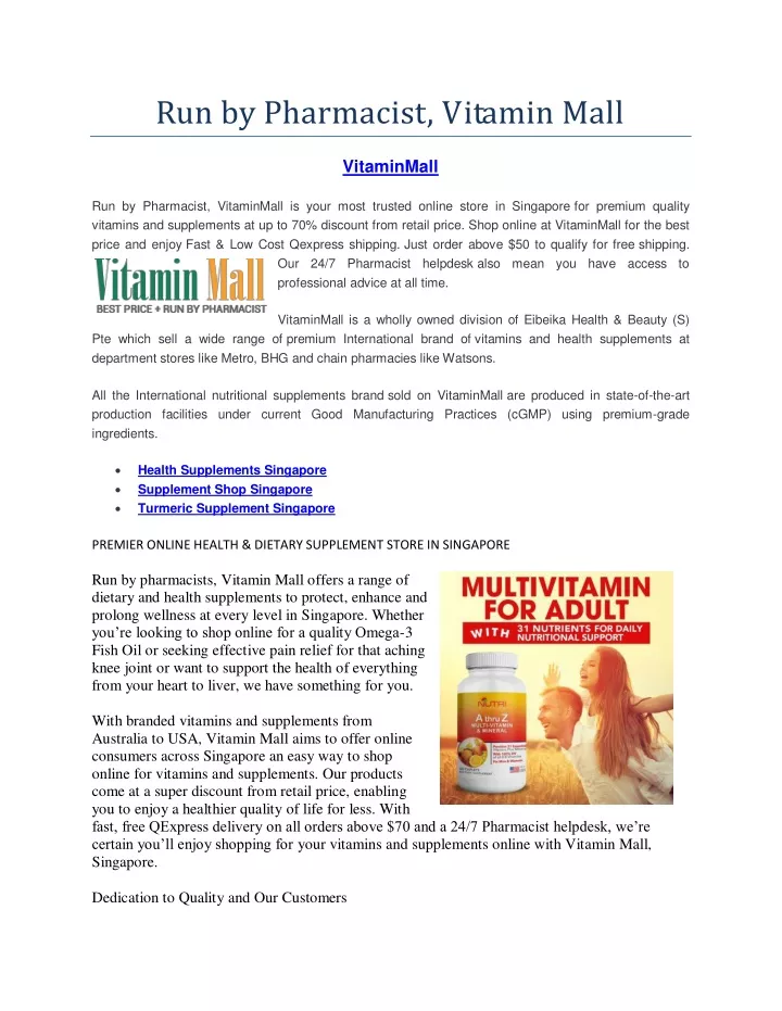 run by pharmacist vitamin mall