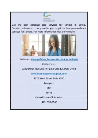 Personal Care Services For Seniors in Bowie  Comfortonthesevern.com