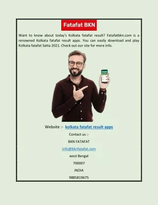 Kolkata Fatafat Result Apps | Fatafatbkn.com