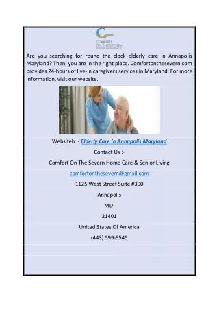 Elderly Care in Annapolis Maryland Comfortonthesevern.com