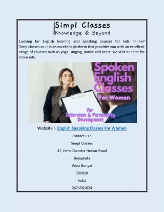 English Speaking Classes for Women |  Simplclasses.co.in