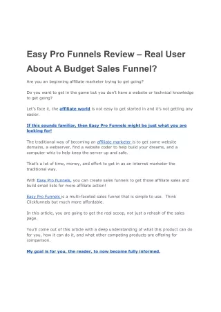 easy pro funnels review real user