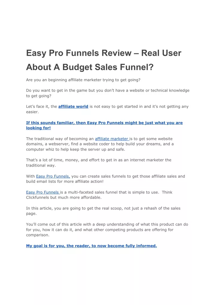 easy pro funnels review real user