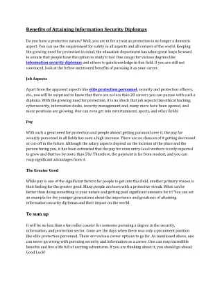 Benefits of Attaining Information Security Diplomas